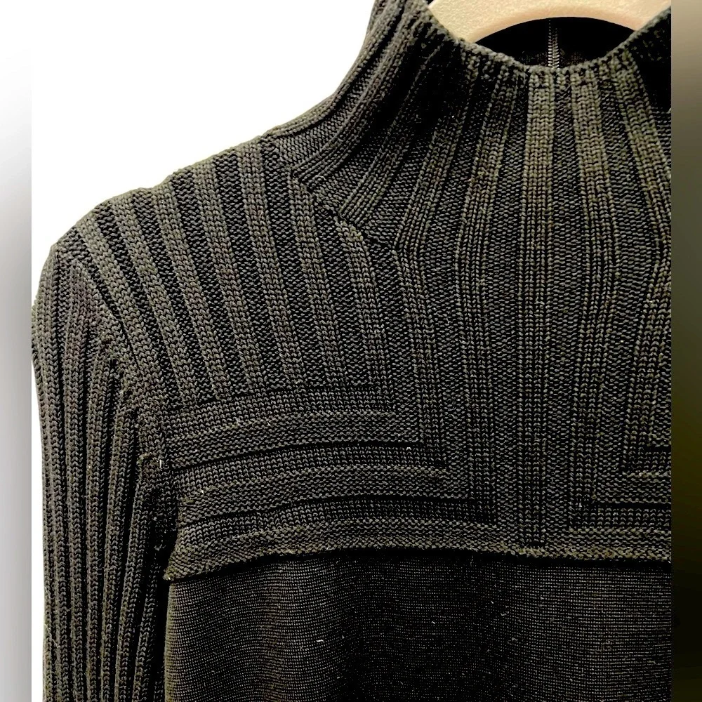 Akris Punto Wool Rib Knit Mock Neck Midi Dress Black Size 8 - Picture 6 of 12